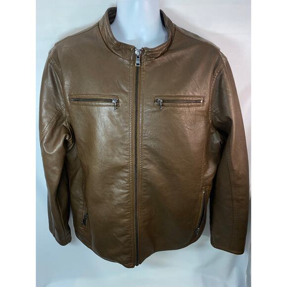Pronto Uomo Faux Leather Motorcycle Jacket Size XL Brown w/ Interior Pockets - Picture 1 of 14